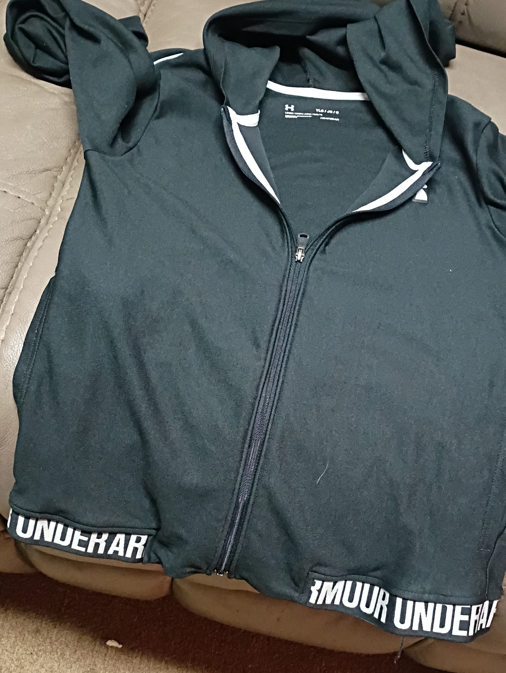 Under Armour Black Zip-Up Hoodie with White Trim